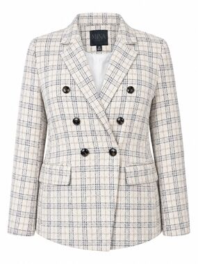 MINA SELF | Cream Navy Plaid Double Breasted Lady Blazer Career Jacket | 2X